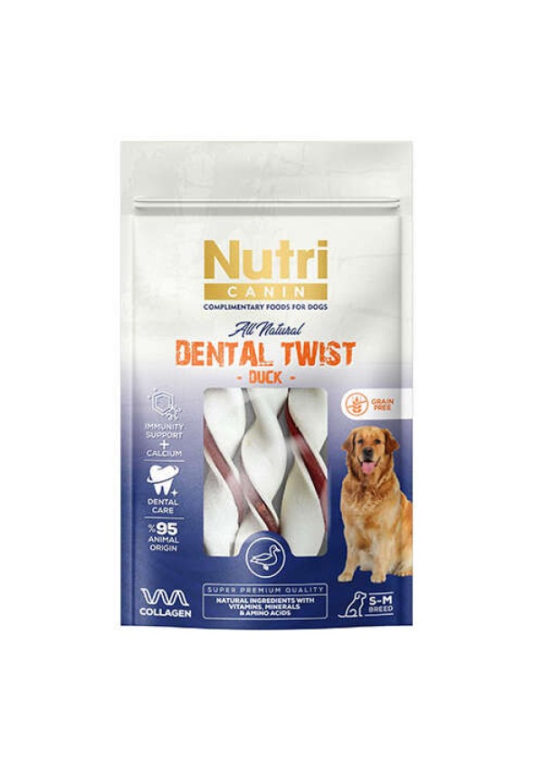 Nutri Canin Dental Twist Ördekli Diş Sağlığı Köpek Ödülü S-M 80 Gr