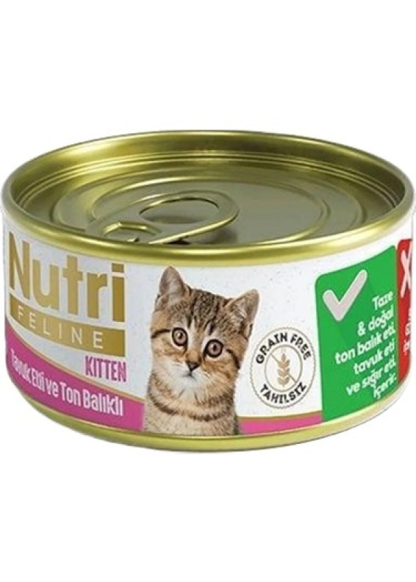 Nutri Feline Tahılsız Tavuklu Ton Balıklı Yavru Kedi Konservesi 85 Gr