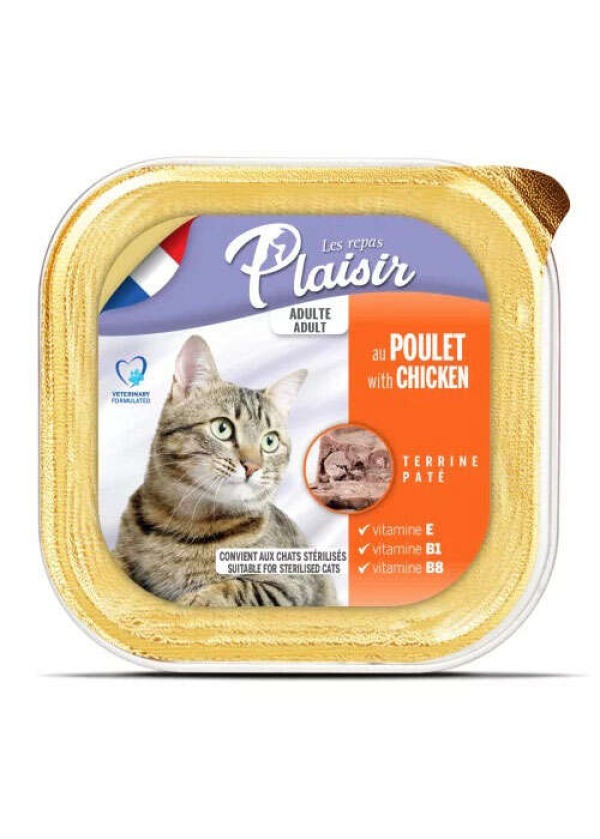 Plaisir Tavuk Etli Pate Kısırlaştırılmış ve Yetişkin Kedi Yaş Maması 100 Gr